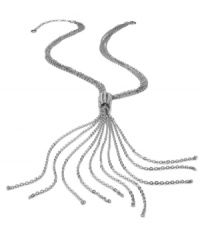 Whip your style into shape. Swishing chains in a lariat design pair with a crystal-accented station clasp to create a sleek look on this Alfani necklace. Set in silver tone mixed metal. Approximate length: 25 inches + 3-inch extender. Approximate drop: 7-1/2 inches. Whip your style into shape. Swishing chains in a lariat design pair with a crystal-accented station clasp to create a sleek look on this Alfani necklace. Set in silver tone mixed metal. Approximate length: 25 inches + 3-inch extender. Approximate drop: 7-1/2 inches.