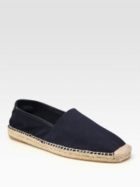 The authentic weekend shoe of the Mediterranean in cool canvas with leather and woven rope trim, crafted in Italy.Rubber soleMade in Italy The authentic weekend shoe of the Mediterranean in cool canvas with leather and woven rope trim, crafted in Italy.Rubber soleMade in Italy