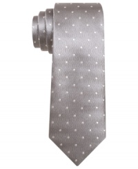 A subtle pattern and skinny construction give this Bar III tie modern edge. A subtle pattern and skinny construction give this Bar III tie modern edge.