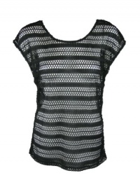 Aqua Womens Black Textured Mesh Semi-Sheer Short Sleeve Top M Aqua Womens Black Textured Mesh Semi-Sheer Short Sleeve Top M