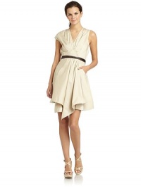 THE LOOKWrap front with concealed slide tab closuresBelted waistPleated skirtTHE FITAbout 37 from shoulder to hemTHE MATERIAL96% cotton/4% lycraSecond fabric: lambskin leatherCARE & ORIGINDry cleanImportedModel shown is 5'11 (180cm) wearing US size 4. THE LOOKWrap front with concealed slide tab closuresBelted waistPleated skirtTHE FITAbout 37 from shoulder to hemTHE MATERIAL96% cotton/4% lycraSecond fabric: lambskin leatherCARE & ORIGINDry cleanImportedModel shown is 5'11 (180cm) wearing US size 4.