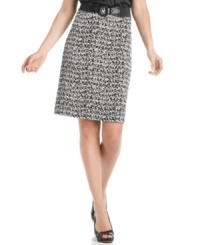 A unique print elevates a classic skirt from Tahari by ASL. Wear it with or without the coordinating belt. A unique print elevates a classic skirt from Tahari by ASL. Wear it with or without the coordinating belt.