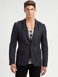 An authentic fusion of functionality and style, this two-button blazer is tailored from fine, lightly speckled cotton featuring an attached, drawstring hood.Button-frontAttached drawstring hoodWaist flap pocketsRear ventFully linedCottonDry cleanImported