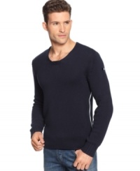 Formula One: Armani Jeans' cotton pullover with a sleek-and slimming-side seam detail reminiscent of racing stripes. Formula One: Armani Jeans' cotton pullover with a sleek-and slimming-side seam detail reminiscent of racing stripes.