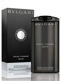 Seductive and precious, Pour Homme Soir is the richest and most sophisticated fragrance of the BVLGARI Pour Homme collection. A unique hair and body wash with a specially enriched formula to soften the skin while making the hair easier to comb and providing extra shine. The intense aromas of Pour Homme Soir unfold when this clear, gentle gel comes in contact with water and envelops into a luxurious foam. Seductive and precious, Pour Homme Soir is the richest and most sophisticated fragrance of the BVLGARI Pour Homme collection. A unique hair and body wash with a specially enriched formula to soften the skin while making the hair easier to comb and providing extra shine. The intense aromas of Pour Homme Soir unfold when this clear, gentle gel comes in contact with water and envelops into a luxurious foam.
