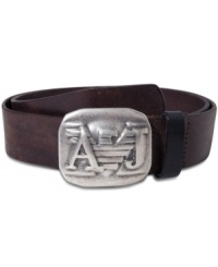 Keep up your style with this big Armani Jeans logo buckle belt. Keep up your style with this big Armani Jeans logo buckle belt.