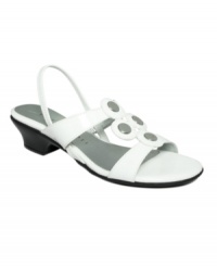 Bold studs lend a bit of edge to the patent finish of the wear-everywhere Evan sandals by Karen Scott. Bold studs lend a bit of edge to the patent finish of the wear-everywhere Evan sandals by Karen Scott.