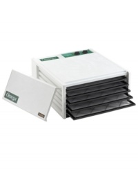 Delicious, healthy snacks made right at home. Know exactly what ingredients you are putting in your body with this easy-to-use and smart-to-have dehydrator. Housing 8-square feet of drying space with 5 large trays, this must-have is perfect for prepping dried meats, veggies, herbs and fruits for small-garden owners or small families. 10-year warranty. Model DH5050TW. Delicious, healthy snacks made right at home. Know exactly what ingredients you are putting in your body with this easy-to-use and smart-to-have dehydrator. Housing 8-square feet of drying space with 5 large trays, this must-have is perfect for prepping dried meats, veggies, herbs and fruits for small-garden owners or small families. 10-year warranty. Model DH5050TW.