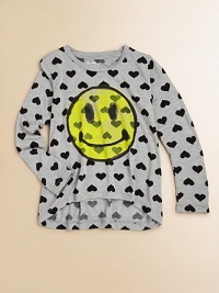 It's easy for her to fall in love with this cheery sweatshirt featuring hearts and a happy face.CrewneckLong sleevesPullover styleHi-lo hemRayonHand washImported It's easy for her to fall in love with this cheery sweatshirt featuring hearts and a happy face.CrewneckLong sleevesPullover styleHi-lo hemRayonHand washImported