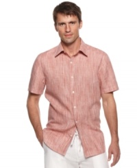 Soften up your summer look with this chambray shirt from Perry Ellis. Soften up your summer look with this chambray shirt from Perry Ellis.