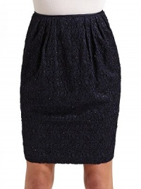 Exquisite floral lace is beautifully pleated and sprinkled with tonal beads for a hint of sparkle.Pleated front Slim waistband Back zipper with hook-and-eye Fully lined About 22 long 70% rayon/30% cotton; spot clean Imported Exquisite floral lace is beautifully pleated and sprinkled with tonal beads for a hint of sparkle.Pleated front Slim waistband Back zipper with hook-and-eye Fully lined About 22 long 70% rayon/30% cotton; spot clean Imported