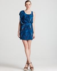 Make an impact at cocktail hour with this fluid DKNYC dress, boasting an oversized ikat print emboldened by a saturated color palette. Make an impact at cocktail hour with this fluid DKNYC dress, boasting an oversized ikat print emboldened by a saturated color palette.