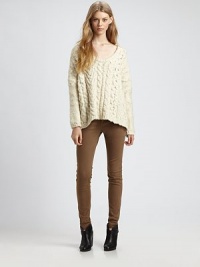 Stylishly brave the chill in this chunky, oversized cable-knit, wool-rich must-have.ScoopneckLong sleevesPullover styleAbout 23 from shoulder to hemMerino WoolDry cleanImportedModel shown is 5'10 (177cm) wearing US size Small/Medium. Stylishly brave the chill in this chunky, oversized cable-knit, wool-rich must-have.ScoopneckLong sleevesPullover styleAbout 23 from shoulder to hemMerino WoolDry cleanImportedModel shown is 5'10 (177cm) wearing US size Small/Medium.