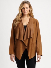 Made from sumptuous suede, a brilliant jacket designed to flatter your shape perfectly.Open-front designDraped necklineAbout 31 from shoulder to hemSuedeDry clean by leather specialistImported Made from sumptuous suede, a brilliant jacket designed to flatter your shape perfectly.Open-front designDraped necklineAbout 31 from shoulder to hemSuedeDry clean by leather specialistImported