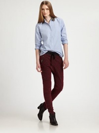 The comfort of sweat pants in soft marled cotton, finished with edgy biker-chic styling.Drawstring waistDropped riseZip pocketsTop-stitched knee detailingAnkle zippersBack welt pocketRise, about 13Inseam, about 29CottonDry cleanImportedModel shown is 5'10 (177cm) wearing US size 2. The comfort of sweat pants in soft marled cotton, finished with edgy biker-chic styling.Drawstring waistDropped riseZip pocketsTop-stitched knee detailingAnkle zippersBack welt pocketRise, about 13Inseam, about 29CottonDry cleanImportedModel shown is 5'10 (177cm) wearing US size 2.
