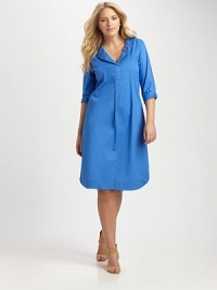 When you think of the quintessential combination of comfort and style, think about this shirtdress. It features a relaxed fit, courtesy of a touch of stretch and a feminine, curved hem.Split neckButton-tab sleevesBust dartsCurved hemAbout 25 from natural hem97% cotton/3% spandexDry cleanMade in USA of imported fabric When you think of the quintessential combination of comfort and style, think about this shirtdress. It features a relaxed fit, courtesy of a touch of stretch and a feminine, curved hem.Split neckButton-tab sleevesBust dartsCurved hemAbout 25 from natural hem97% cotton/3% spandexDry cleanMade in USA of imported fabric