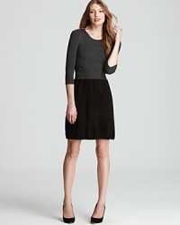 In a charming twofer silhouette, Anne Klein's sweater dress shows off sweet buttoned details. In a charming twofer silhouette, Anne Klein's sweater dress shows off sweet buttoned details.