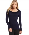 T Tahari elevates this cowlneck top with a pretty twist detail at each shoulder.