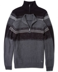 Just when the chill starts to set in, this 1/4 top zip long sleeve pullover sweater by Calvin Klein Jeans is the ideal sweater to wear over layers. Just when the chill starts to set in, this 1/4 top zip long sleeve pullover sweater by Calvin Klein Jeans is the ideal sweater to wear over layers.