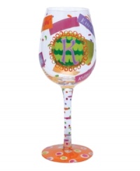 Confetti, streamers and words starting with your initial of choice make Lolita's hand-painted Love My Letter K wine glass a must for Kylie, Krista and Kim. With a signature drink recipe on its base. Confetti, streamers and words starting with your initial of choice make Lolita's hand-painted Love My Letter K wine glass a must for Kylie, Krista and Kim. With a signature drink recipe on its base.