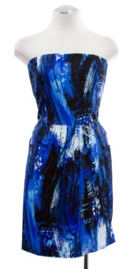 AQUA Cobalt Blue Printed Cotton Strapless Mini Dress Small AQUA Cobalt Blue Printed Cotton Strapless Mini Dress Small
