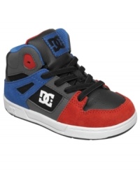 Get him up and ready for action in these Rebound hi-top sneakers from DC Shoes. Get him up and ready for action in these Rebound hi-top sneakers from DC Shoes.