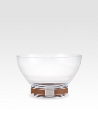 Supple stitched leather and sleek nickel accents imbue the Henley serving bowl with heritage panache.Leather/glass/nickel5.7H X 9.5DClean leather with a soft clothHand wash glassImported Supple stitched leather and sleek nickel accents imbue the Henley serving bowl with heritage panache.Leather/glass/nickel5.7H X 9.5DClean leather with a soft clothHand wash glassImported