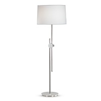 Polished nickel finish over metal with white accents. Hi-Lo switch. Ascot white fabric shade with top diffuser. Adjustable to a maximum height of 70. Polished nickel finish over metal with white accents. Hi-Lo switch. Ascot white fabric shade with top diffuser. Adjustable to a maximum height of 70.