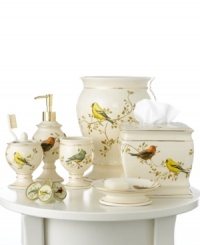 Featuring gold accents and raised-decal birds on smooth ceramic, the Gilded Birds tumbler accents your space with an air of elegance perfect in any season. Featuring gold accents and raised-decal birds on smooth ceramic, the Gilded Birds tumbler accents your space with an air of elegance perfect in any season.
