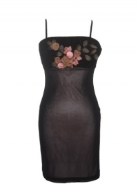SUE WONG Flower Front Spaghetti Straps Short Dress-BLACK/ROSE-4 SUE WONG Flower Front Spaghetti Straps Short Dress-BLACK/ROSE-4