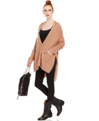 With a slouchy shape and high-low hem, this oversized Bar III sweater is perfect for layering over all your skinny jeans and leggings! With a slouchy shape and high-low hem, this oversized Bar III sweater is perfect for layering over all your skinny jeans and leggings!