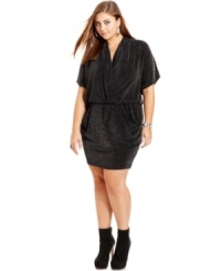 Steal the spotlight in Baby Phat's short sleeve plus size dress, rocking a metallic finish!
