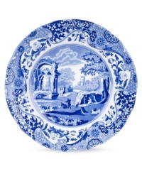 A charming rendition of the Italian countryside, the Blue Italian pattern is a beloved classic in tableware. This beautiful luncheon plate features the famous blue and white design framed by an Imari border, inspired by Chinese porcelain. A charming rendition of the Italian countryside, the Blue Italian pattern is a beloved classic in tableware. This beautiful luncheon plate features the famous blue and white design framed by an Imari border, inspired by Chinese porcelain.