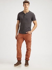 Cool, button details and an array of pockets accentuate this classic cargo, garment dyed with minimal treatment for a rich, saturated look.Side slash, back flap pocketsButtoned side cargo pocketsInseam, about 34CottonMachine washMade in USA Cool, button details and an array of pockets accentuate this classic cargo, garment dyed with minimal treatment for a rich, saturated look.Side slash, back flap pocketsButtoned side cargo pocketsInseam, about 34CottonMachine washMade in USA