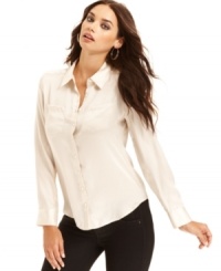 A fall wardrobe staple, this GUESS chiffon blouse is a must-have this season! A fall wardrobe staple, this GUESS chiffon blouse is a must-have this season!