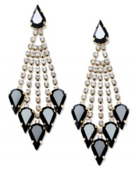 Get straight to the point in these linear earrings from Bar III. The drop design displays jet acrylic stones and shimmering crystal accents. Crafted in hematite tone mixed metal. Approximate drop: 3 inches. Get straight to the point in these linear earrings from Bar III. The drop design displays jet acrylic stones and shimmering crystal accents. Crafted in hematite tone mixed metal. Approximate drop: 3 inches.
