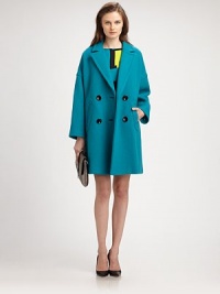 A brilliantly structured design made from fine Italian fabrication. It features stylish dropped shoulders and convenient slash pockets.Notched collarDropped shouldersButton closureSlash pocketsBack ventAbout 34 from shoulder to hem75% wool/25% nylonDry cleanMade in USA of Italian fabric Model shown is 5'10 (177cm) wearing US size 4. OUR FIT MODEL RECOMMENDS ordering one size down as this style runs large. A brilliantly structured design made from fine Italian fabrication. It features stylish dropped shoulders and convenient slash pockets.Notched collarDropped shouldersButton closureSlash pocketsBack ventAbout 34 from shoulder to hem75% wool/25% nylonDry cleanMade in USA of Italian fabric Model shown is 5'10 (177cm) wearing US size 4. OUR FIT MODEL RECOMMENDS ordering one size down as this style runs large.