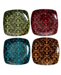 Thirstystone lends a hand. An ingenious solution for cocktail party fare, Damask Daydream appetizer plates feature a rubber gasket that secures to the top of wine and drinking glasses so you can hold everything in one hand and eat with the other. Thirstystone lends a hand. An ingenious solution for cocktail party fare, Damask Daydream appetizer plates feature a rubber gasket that secures to the top of wine and drinking glasses so you can hold everything in one hand and eat with the other.