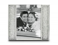 Clear crystal filled columns decorate two sides of the frame; silver-tone metal structure. Designed by Sharon Weinberg. The frame is 5 15/16 x 5 inch. Clear crystal filled columns decorate two sides of the frame; silver-tone metal structure. Designed by Sharon Weinberg. The frame is 5 15/16 x 5 inch.