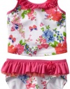 Hartstrings Girls 2-6X Little Two Piece Floral Bathing Suit, Green Floral, 6