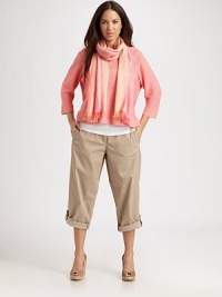 Laid-back, stretch cotton pants with convenient slash pockets and roll-tab cuffs.Hook-and-eye closureZip flySlash pocketsWaist dartsRoll-tab cuffsInseam, about 2257% cotton/40% lyocell/3% elastaneMachine washImported Laid-back, stretch cotton pants with convenient slash pockets and roll-tab cuffs.Hook-and-eye closureZip flySlash pocketsWaist dartsRoll-tab cuffsInseam, about 2257% cotton/40% lyocell/3% elastaneMachine washImported
