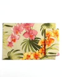 Oversized florals bloom with Tommy Bahama's signature style on napkins offering an enticing escape from ordinary dining. Bright orange, pink and green pack a tropical punch on the neutral, linen-hued African Orchid collection. Oversized florals bloom with Tommy Bahama's signature style on napkins offering an enticing escape from ordinary dining. Bright orange, pink and green pack a tropical punch on the neutral, linen-hued African Orchid collection.