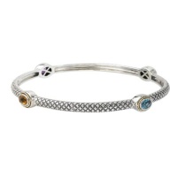 925 Silver, Amethyst, Blue Topaz, Peridot & Citrine Oval Stone Stackable Bangle with 18k Gold Accents- 8 IN 925 Silver, Amethyst, Blue Topaz, Peridot & Citrine Oval Stone Stackable Bangle with 18k Gold Accents- 8 IN