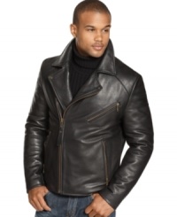 Kick-start your cool-weather style with this leather moto coat from Marc New York. Kick-start your cool-weather style with this leather moto coat from Marc New York.