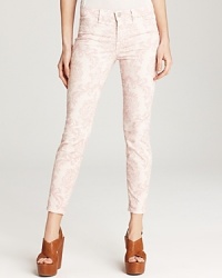 An ornate damask pattens lends romance to these J Brand skinny jeans, featuring a hint of stretch for an impeccable fit. An ornate damask pattens lends romance to these J Brand skinny jeans, featuring a hint of stretch for an impeccable fit.