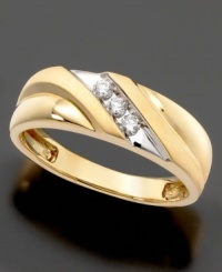 Glorious grooves add unique elegance to this beautiful ring featuring round-cut diamonds (1/6 ct. t.w.) set in 14k gold. Glorious grooves add unique elegance to this beautiful ring featuring round-cut diamonds (1/6 ct. t.w.) set in 14k gold.