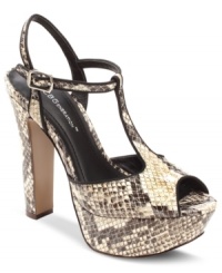 A delightfully chunky t-strap. BCBGeneration's Patrick platform sandals feature a high platform and charming ankle strap with a side buckle. A delightfully chunky t-strap. BCBGeneration's Patrick platform sandals feature a high platform and charming ankle strap with a side buckle.