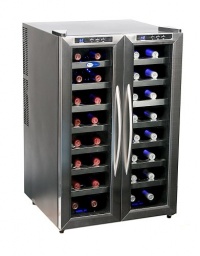 Whynter WC-321DD 32 Bottle Dual Temperature Zone Wine Cooler, Stainless Steel Trimmed Glass Door with Black Cabinet Whynter WC-321DD 32 Bottle Dual Temperature Zone Wine Cooler, Stainless Steel Trimmed Glass Door with Black Cabinet
