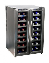 Whynter WC-321DD 32 Bottle Dual Temperature Zone Wine Cooler, Stainless Steel Trimmed Glass Door with Black Cabinet