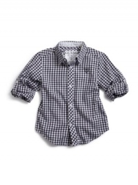 GUESS Kids Boys Little Boy Gingham Shirt With Roll-Up Sl, NAVY (4) GUESS Kids Boys Little Boy Gingham Shirt With Roll-Up Sl, NAVY (4)